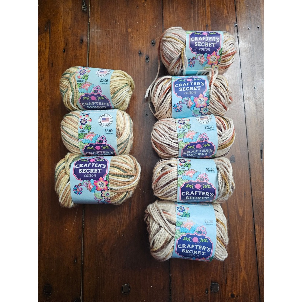 Crafter's Secret Cotton Yarn 8 Skeins Olive Branch Classic Print Variegated 100%